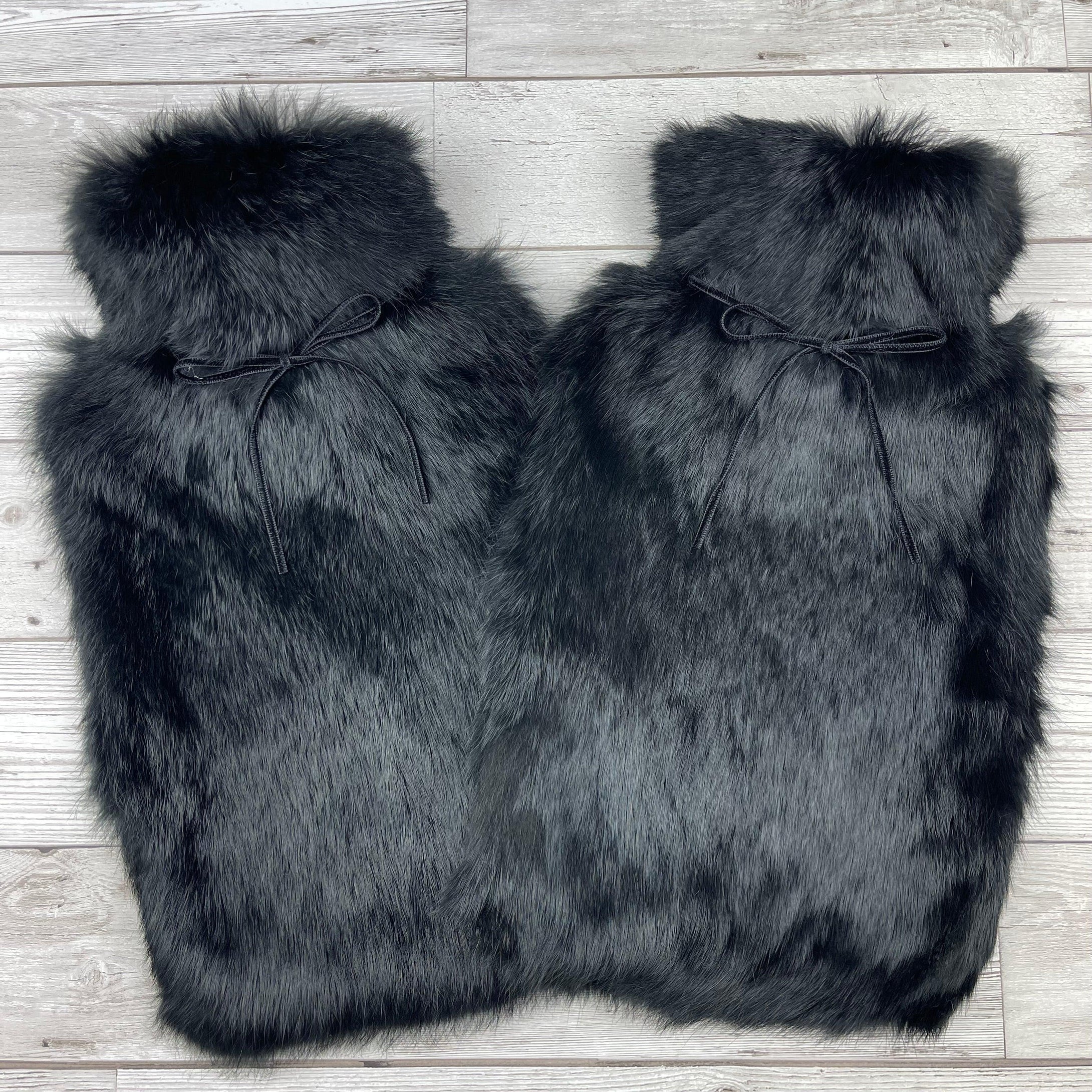 Duo of Black Luxury Rabbit Fur Hot Water Bottles - The Fur Hot Water Bottle Company
