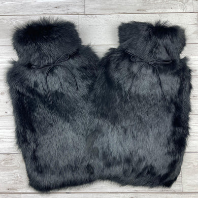 Duo of Black Luxury Rabbit Fur Hot Water Bottles - The Fur Hot Water Bottle Company