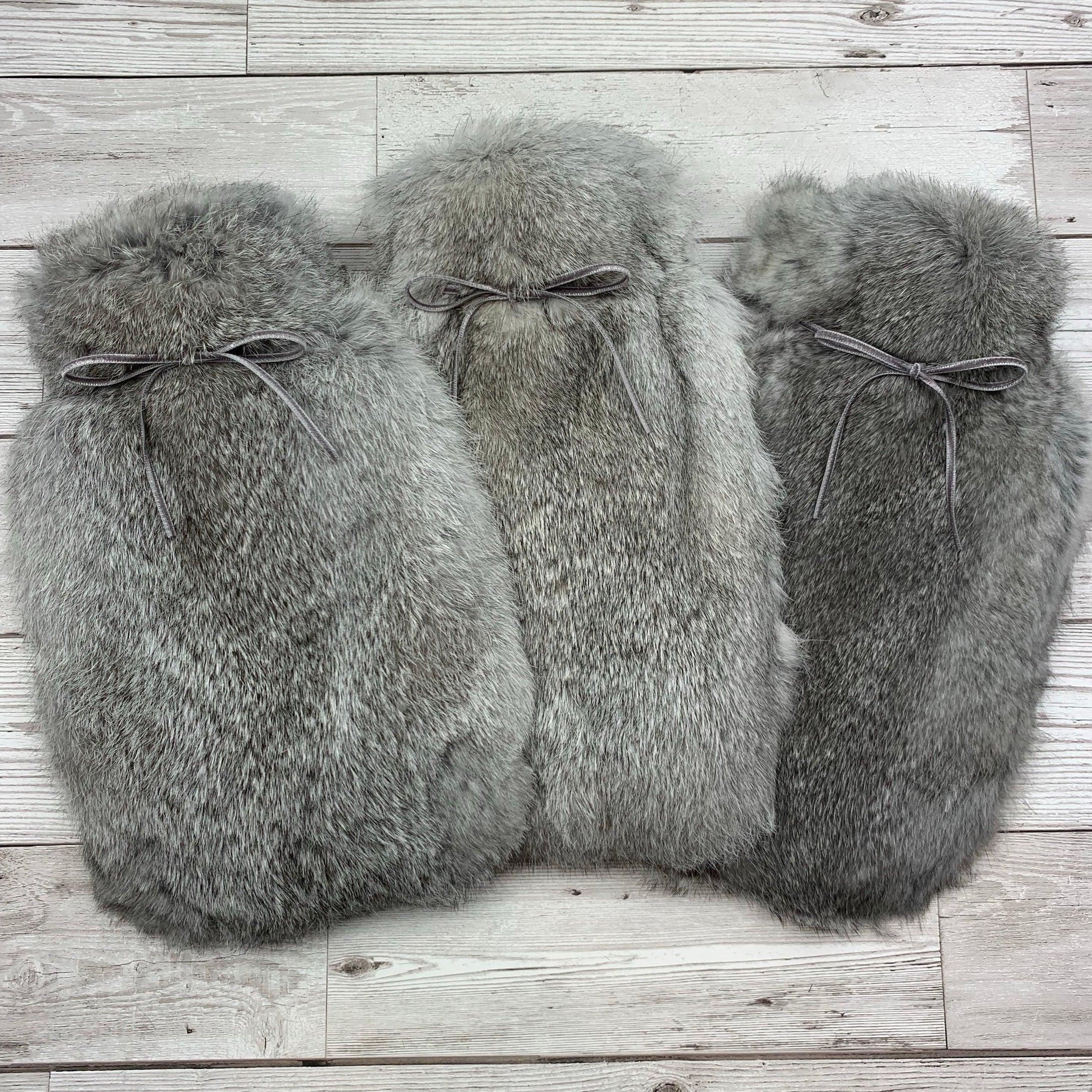Chinchilla Grey Rabbit Fur Hot Water Bottle - Small 4